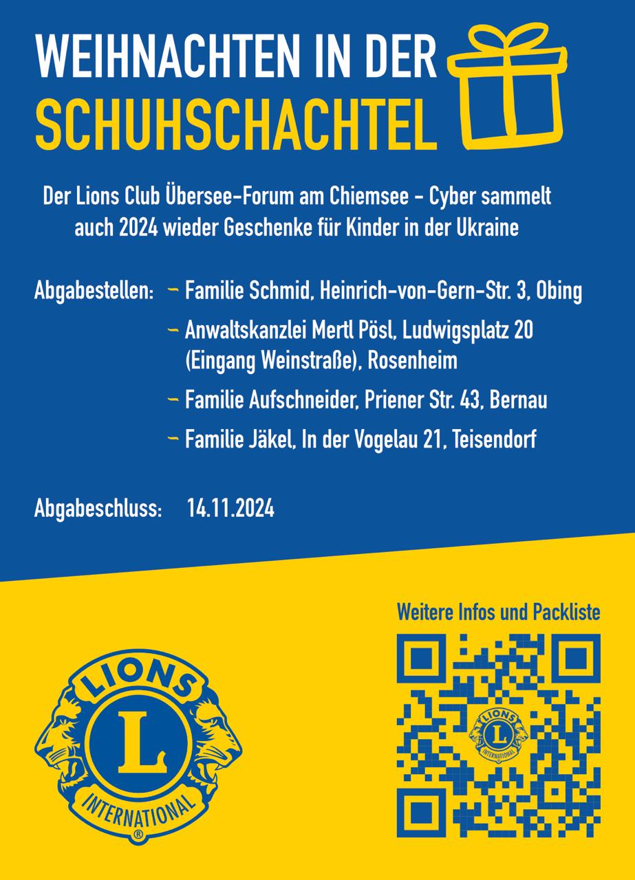 Lionsclub Übersee Cyber Activity Ukraine Hilfe Weihnachten in der Schuhschachtel 2024